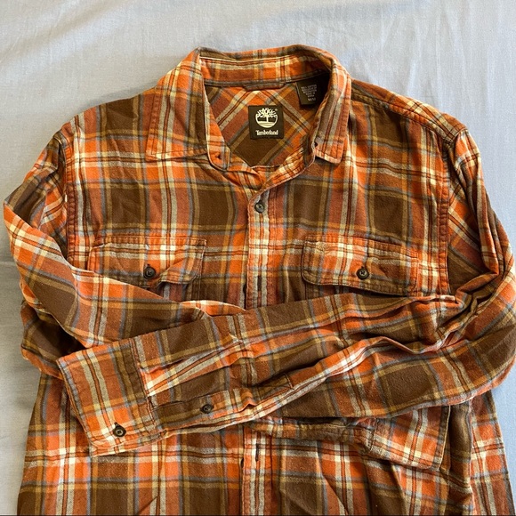 Timberland M brown orange and blue men’s button-up - Picture 3 of 5